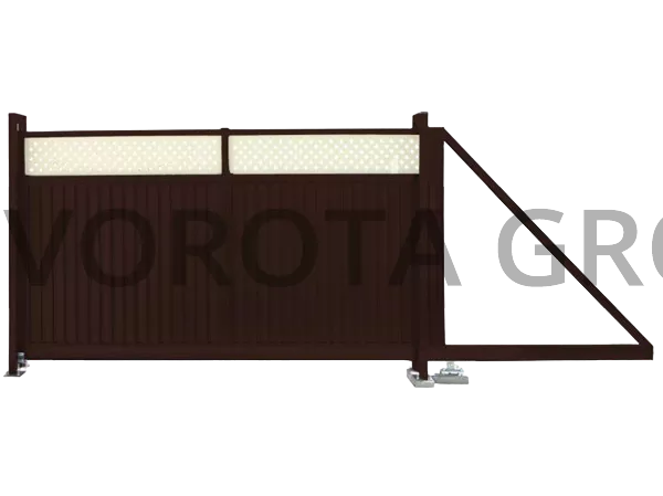 Откатные ворота на винтовых сваях Alutech коричневые 2300x2000