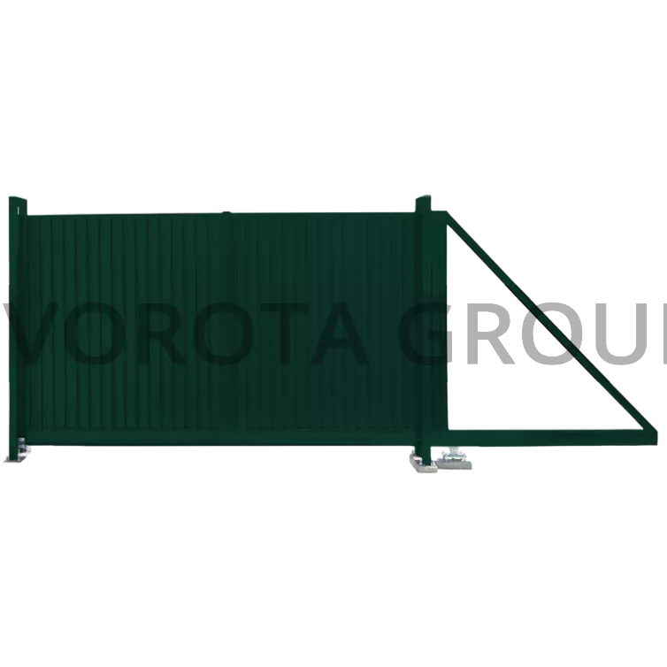 Откатные ворота на винтовых сваях Alutech зеленого цвета 2400x2000