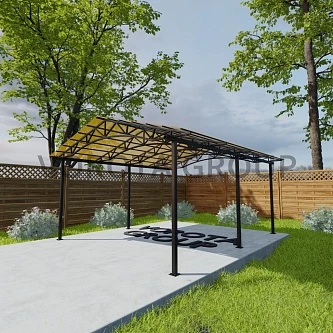 Двухскатный навес с арочным основанием янтарного цвета, сотовый поликарбонат 6500*10000