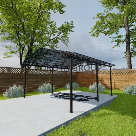 Двухскатный навес с арочным основанием изумрудного цвета, сотовый поликарбонат 5500*16000
