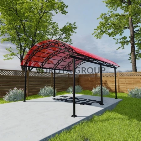 Арочный навес красного цвета, сотовый поликарбонат 6500*8000